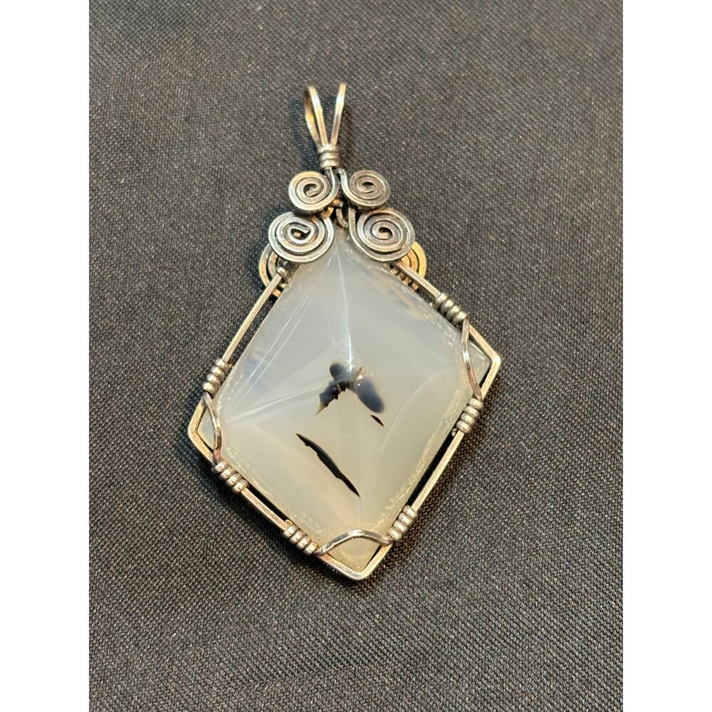 Large Sterling Silver Wire-Wrapped Dendritic Agate Pendant – Artisan Crafted